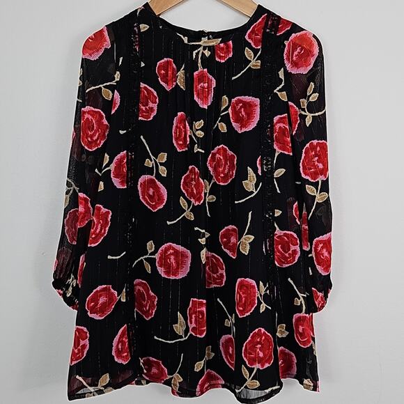Kate Spade Hazy Rose Metallic Chiffon Dress in Black and Red | Toddler 4Y - Picture 1 of 15